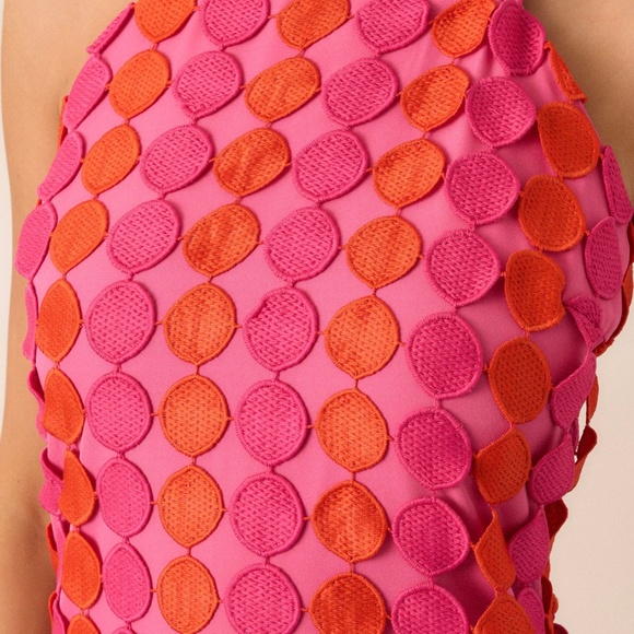 Red Dress Dream Avenue Hot Pink Fringe Halter Top Midi Dress Size LL / Hot Pink - Picture 2 of 3